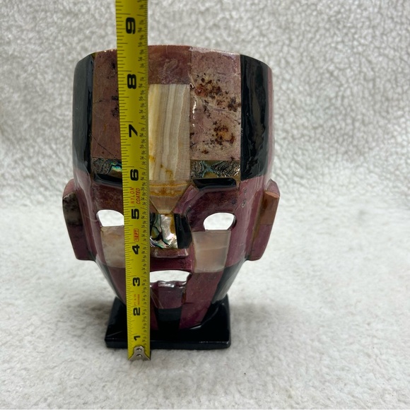 Aztec Mayan Mosaic muave black abalone burial death mask decor on stand 8.5" - Picture 9 of 15